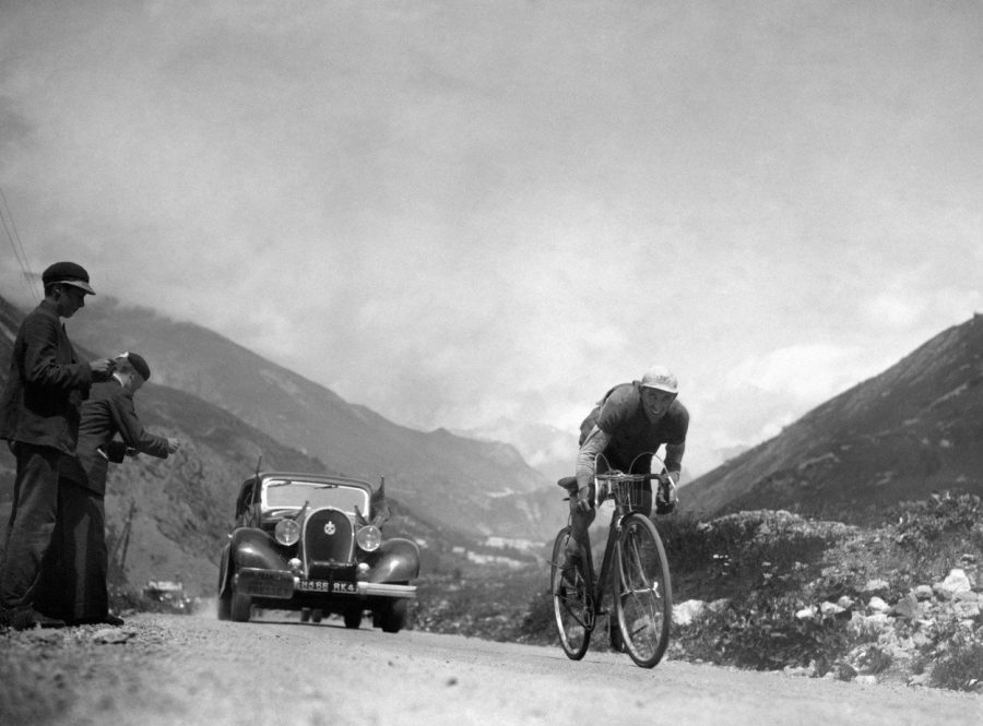 Beautiful composition of Spanish cyclist Federico Ezquerra climbing Col du Galibier at Tour de Frsnce 1936